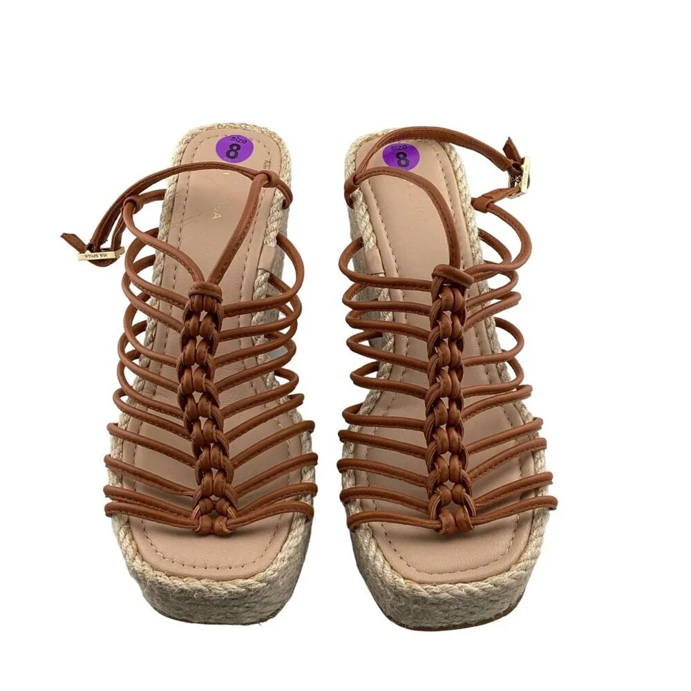 Via Spiga Selma Espadrille Wedge Sandal Size 8 Tan Braided Straps Strappy Open T